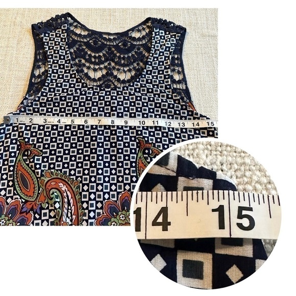WEST K Sleeveless Asymmetrical Lace Dress Tunic Top Navy Boho Paisley Women’s S - Picture 10 of 12